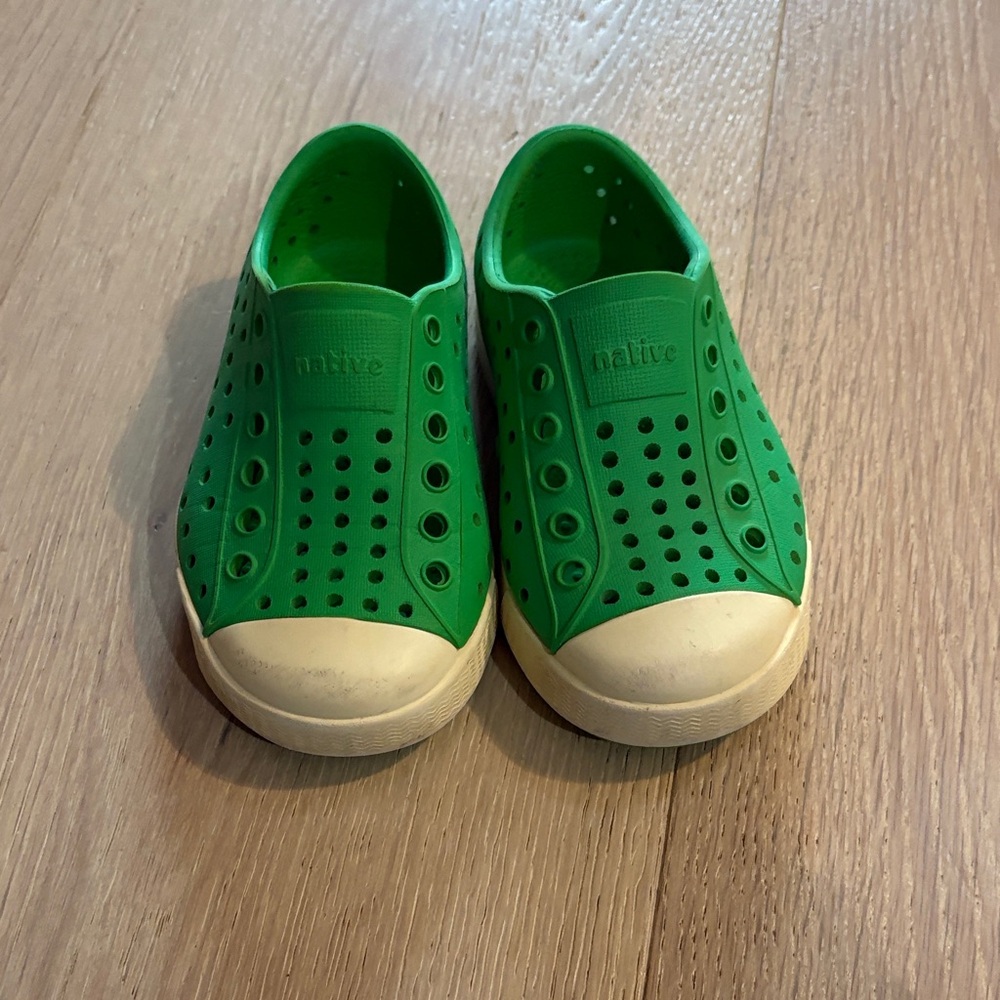 Native Kids Water Slip-On Shoes in Bright Green with Cream Toecap